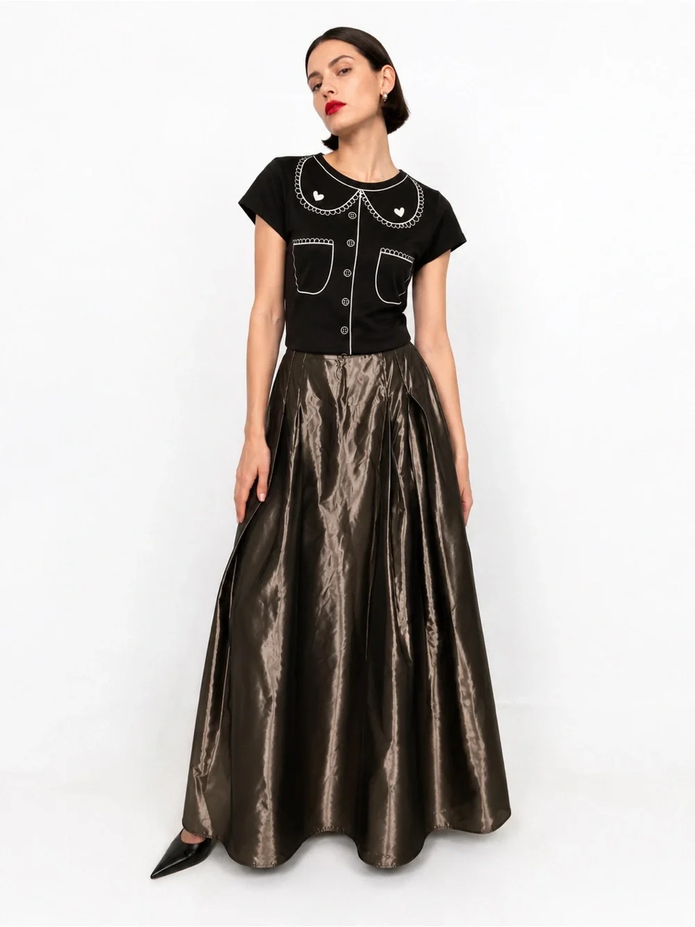Y2K Scott MClintock satin taffeta grey metallic evening skirt- S
